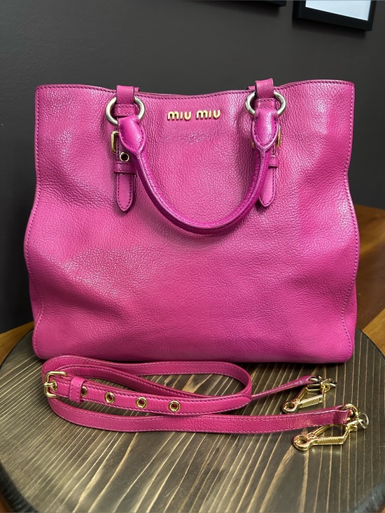 Miu Miu Handbags - Miu Miu Pink Madras Leather Tote / Crossbody Bag